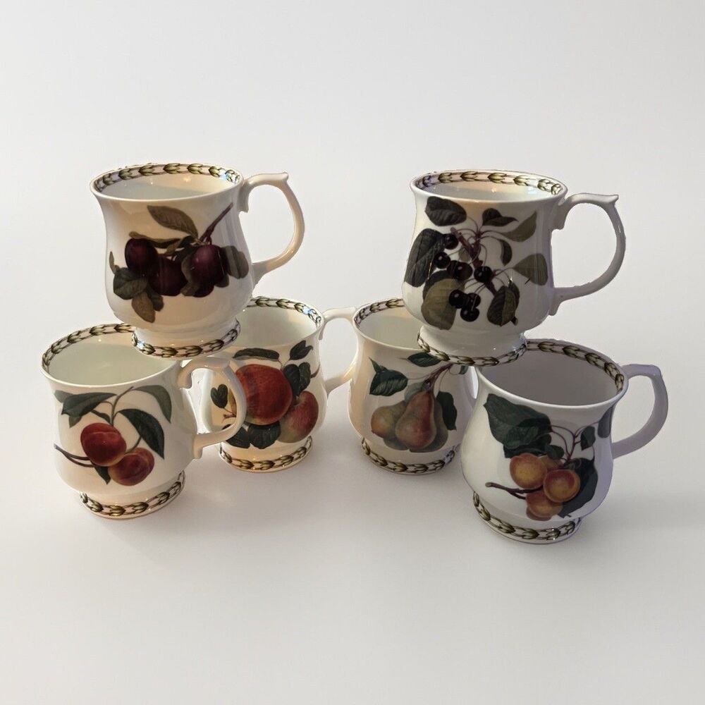 Queen's Hookers Fruit Set of 6 Bone China Footed Mugs - Different Fruits, India